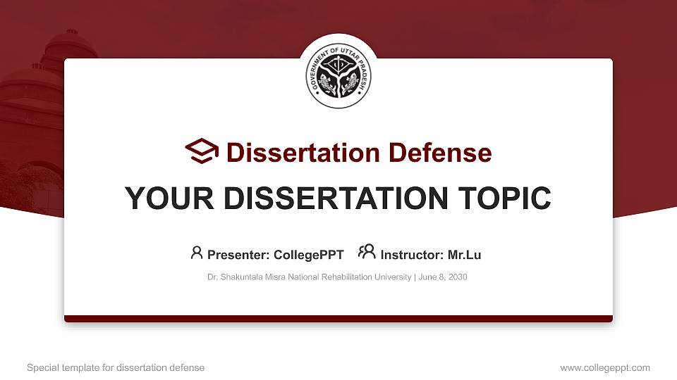 Dr. Shakuntala Misra National Rehabilitation University Graduation Thesis Defense PPT Template16:9 ratio PPT effect preview image