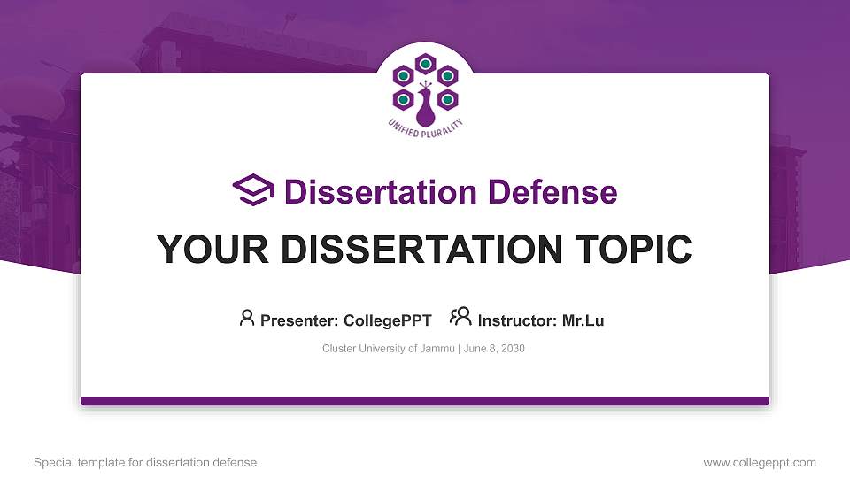 Cluster University of Jammu Graduation Thesis Defense PPT Template16:9 ratio PPT effect preview image