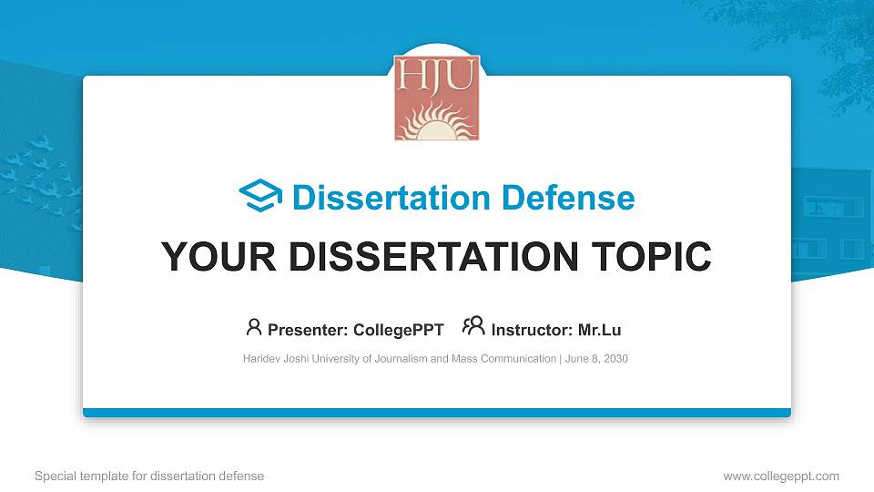 Haridev Joshi University of Journalism and Mass Communication Graduation Thesis Defense PPT Template16:9 ratio PPT effect preview image