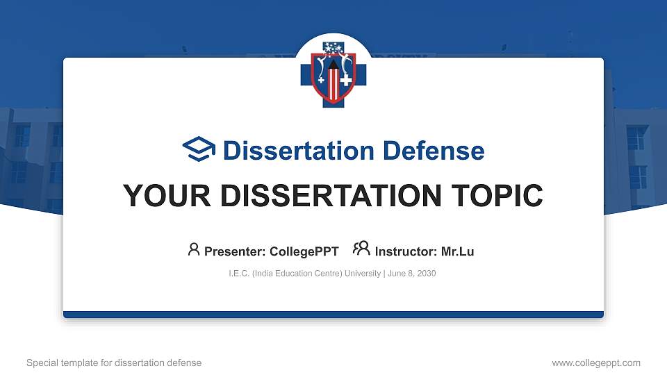 I.E.C. (India Education Centre) University Graduation Thesis Defense PPT Template16:9 ratio PPT effect preview image