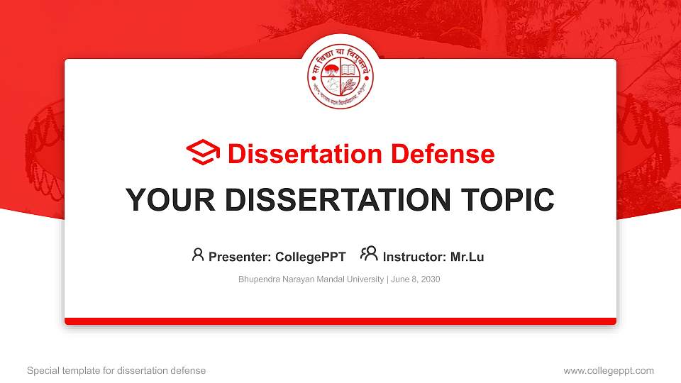 Bhupendra Narayan Mandal University Graduation Thesis Defense PPT Template16:9 ratio PPT effect preview image