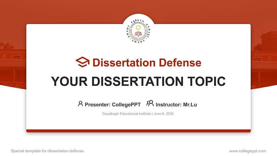 Dayalbagh Educational Institute Graduation Thesis Defense PPT Template16:9 ratio PPT effect preview image