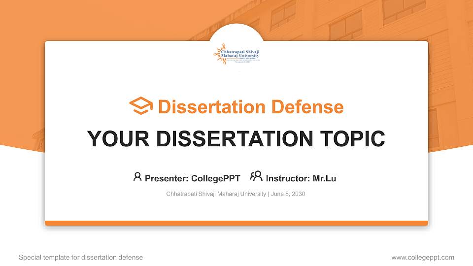 Chhatrapati Shivaji Maharaj University Graduation Thesis Defense PPT Template16:9 ratio PPT effect preview image