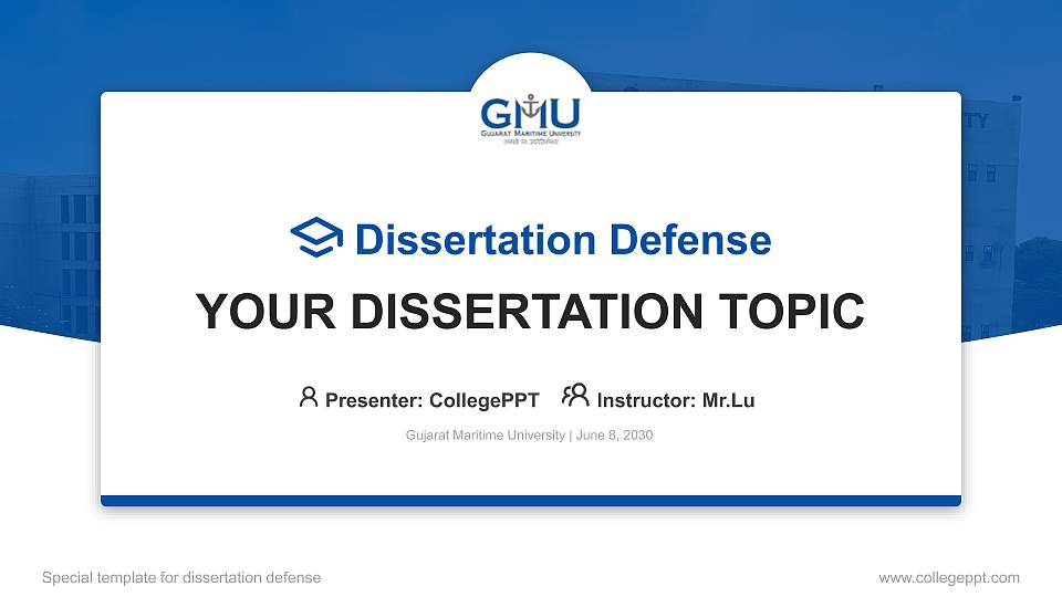 Gujarat Maritime University Graduation Thesis Defense PPT Template16:9 ratio PPT effect preview image
