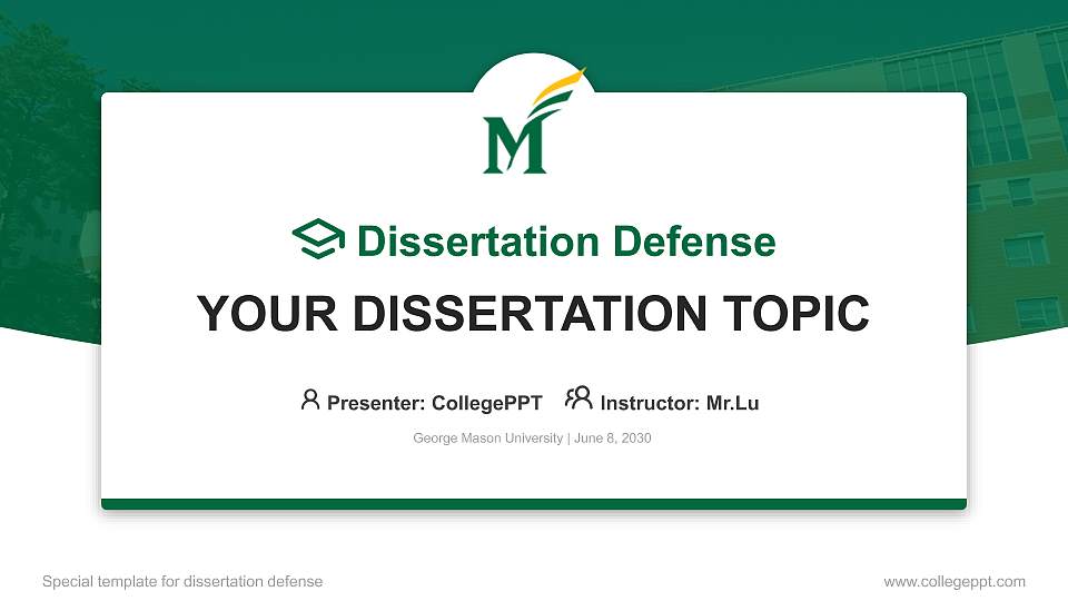 George Mason University Graduation Thesis Defense PPT Template16:9 ratio PPT effect preview image