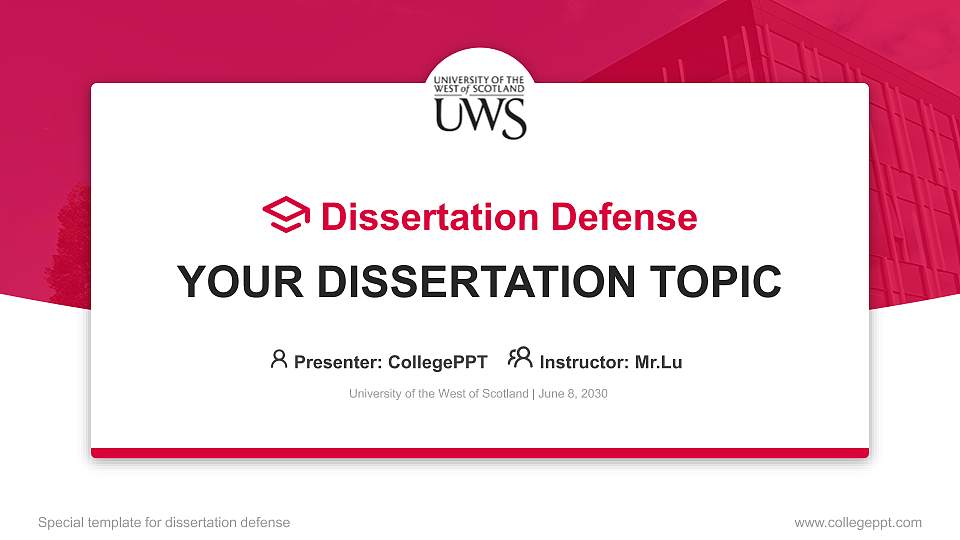 University of the West of Scotland Graduation Thesis Defense PPT Template16:9 ratio PPT effect preview image