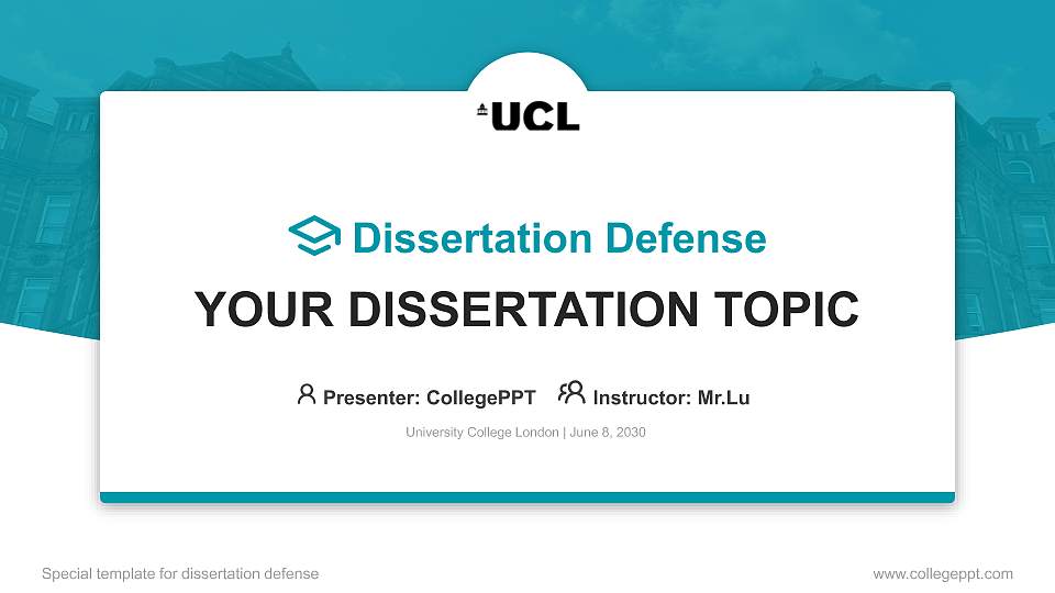 University College London Graduation Thesis Defense PPT Template16:9 ratio PPT effect preview image