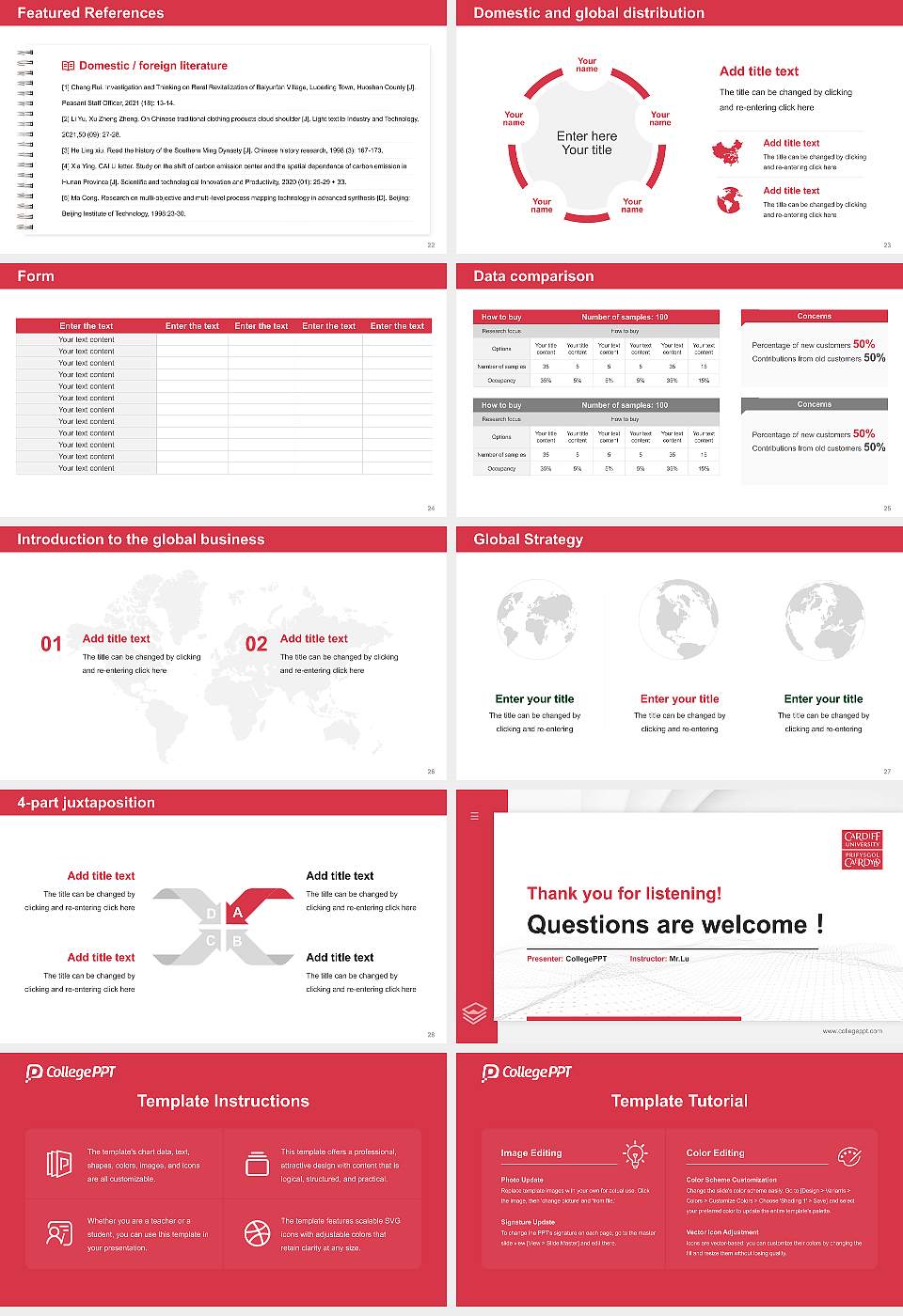 Cardiff University Thesis Proposal/Graduation Defense PPT Template16:9 ratio PPT effect preview image4