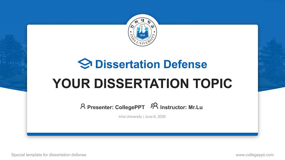 Inha University Graduation Thesis Defense PPT Template16:9 ratio PPT effect preview image