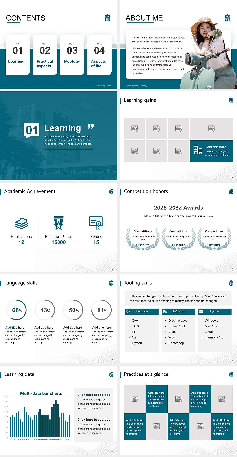 Catholic Kwandong University National Scholarship Defense PPT Template4:3 ratio PPT effect preview image2