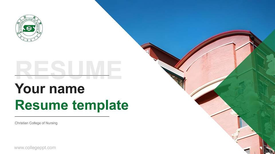 Christian College of Nursing Resume PPT Template16:9 ratio PPT effect preview image