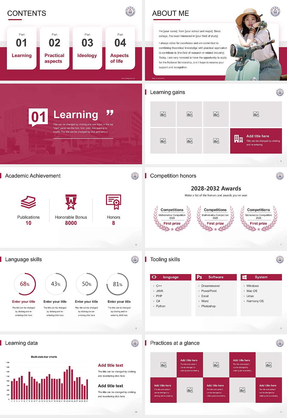 Hannam University National Scholarship Defense PPT Template16:9 ratio PPT effect preview image2