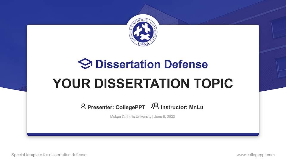 Mokpo Catholic University Graduation Thesis Defense PPT Template16:9 ratio PPT effect preview image