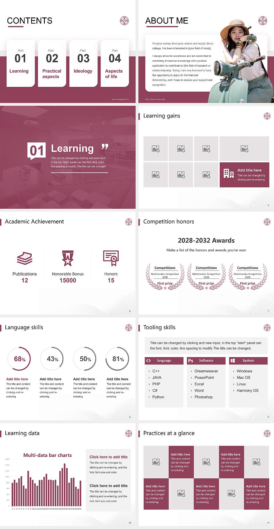 Baiko Gakuin University National Scholarship Defense PPT Template4:3 ratio PPT effect preview image2