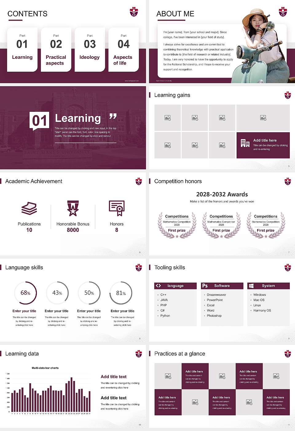 Saint Mary’s University National Scholarship Defense PPT Template16:9 ratio PPT effect preview image2