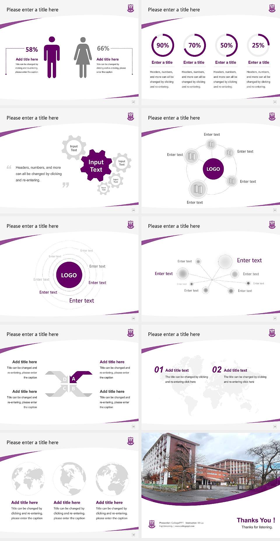 Fuji University Course/Courseware Creation PPT Template4:3 ratio PPT effect preview image4