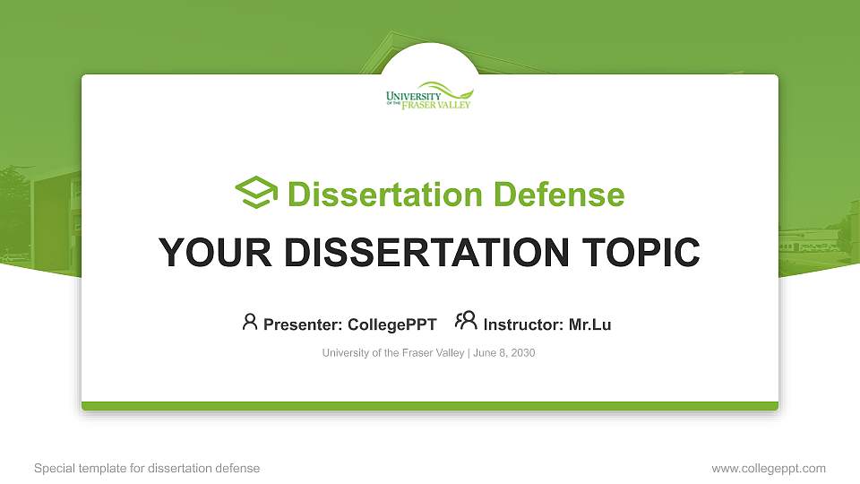 University of the Fraser Valley Graduation Thesis Defense PPT Template16:9 ratio PPT effect preview image