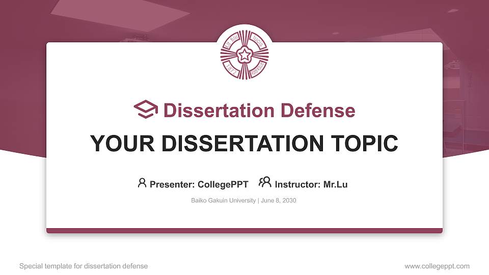 Baiko Gakuin University Graduation Thesis Defense PPT Template16:9 ratio PPT effect preview image
