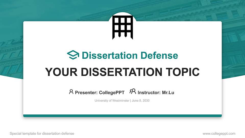 University of Westminster Graduation Thesis Defense PPT Template16:9 ratio PPT effect preview image