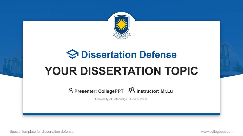 University of Lethbridge Graduation Thesis Defense PPT Template16:9 ratio PPT effect preview image1