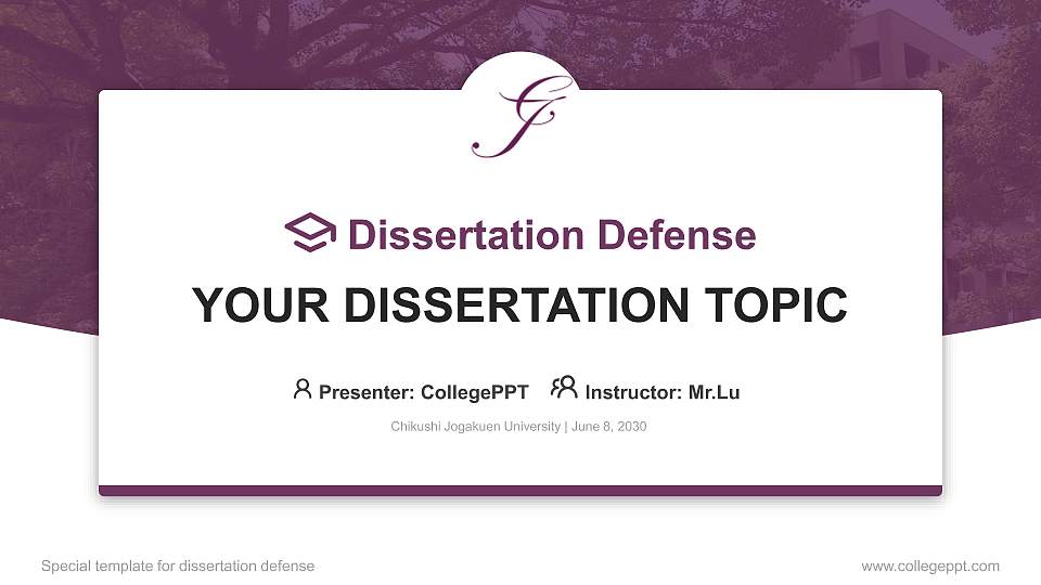 Chikushi Jogakuen University Graduation Thesis Defense PPT Template16:9 ratio PPT effect preview image