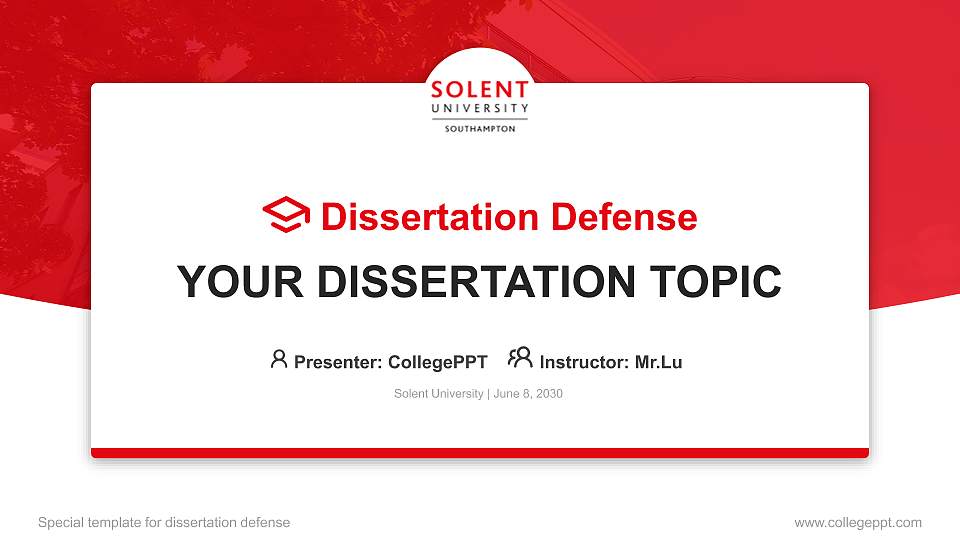 Solent University Graduation Thesis Defense PPT Template16:9 ratio PPT effect preview image