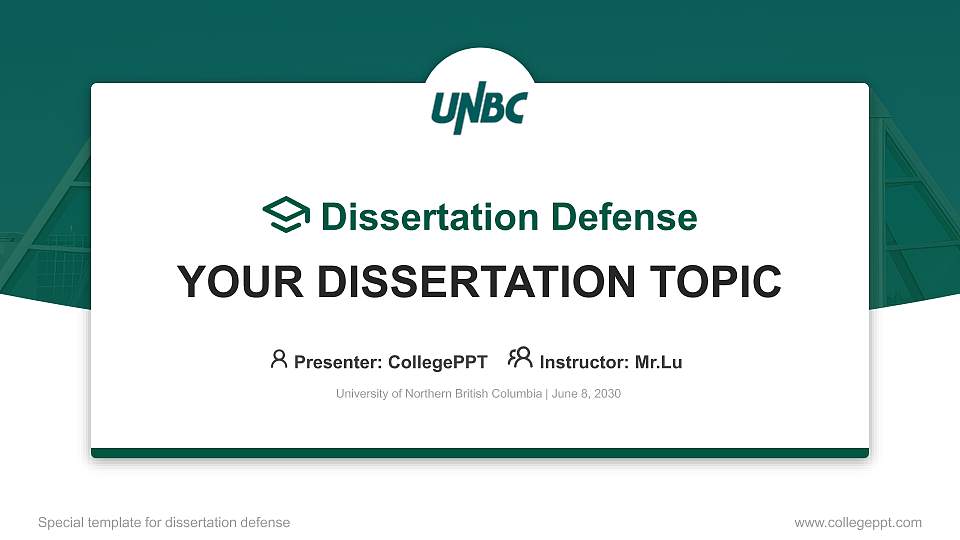 University of Northern British Columbia Graduation Thesis Defense PPT Template16:9 ratio PPT effect preview image