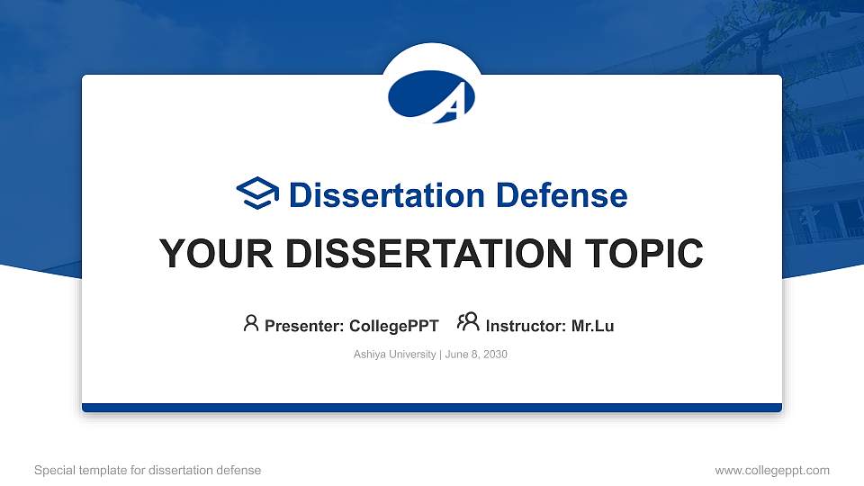 Ashiya University Graduation Thesis Defense PPT Template16:9 ratio PPT effect preview image