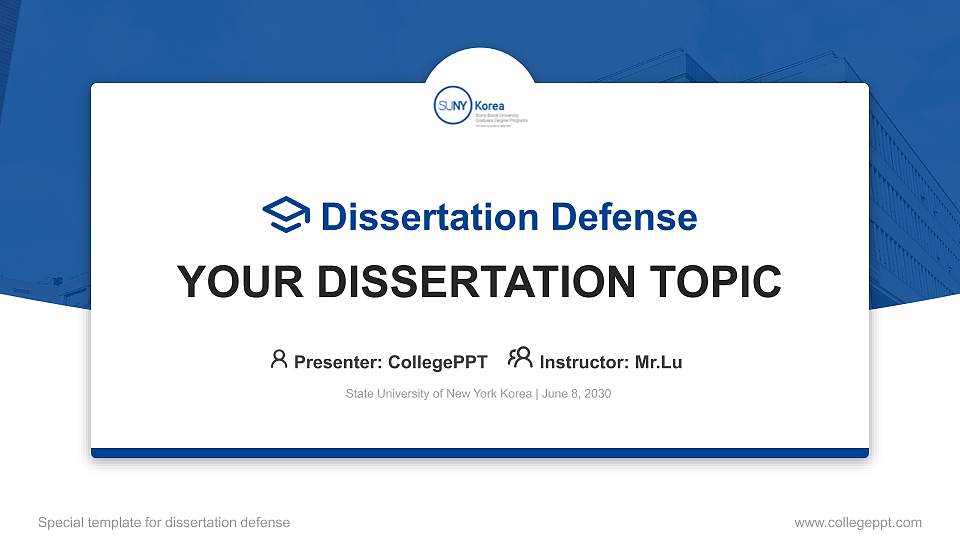 State University of New York Korea Graduation Thesis Defense PPT Template16:9 ratio PPT effect preview image