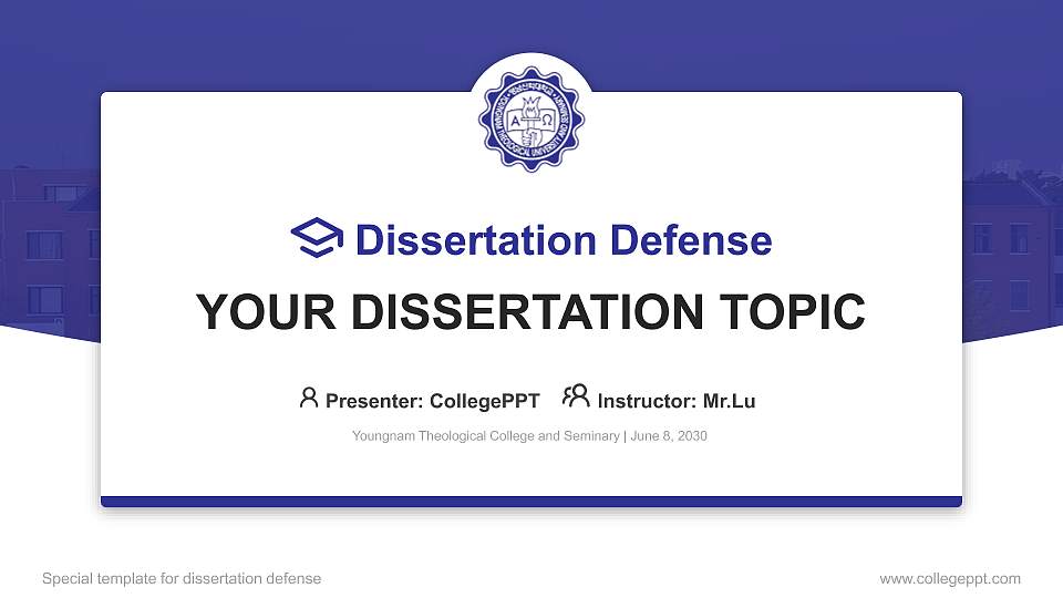 Youngnam Theological College and Seminary Graduation Thesis Defense PPT Template16:9 ratio PPT effect preview image