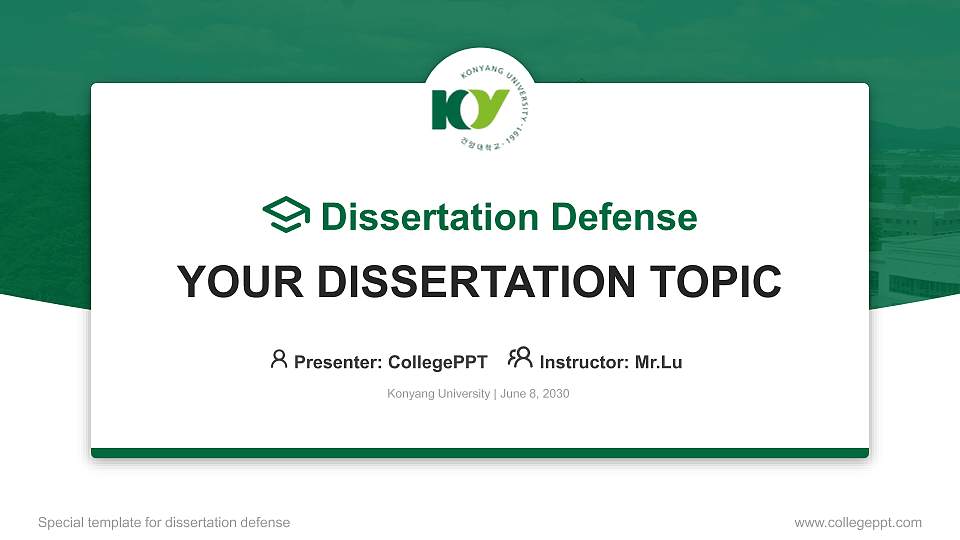 Konyang University Graduation Thesis Defense PPT Template16:9 ratio PPT effect preview image