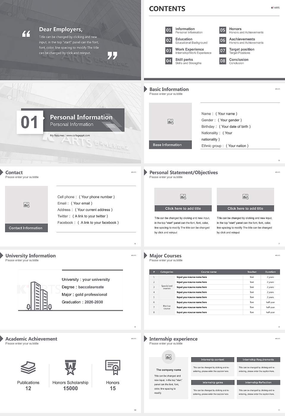 Korea National University of Arts Resume PPT Template16:9 ratio PPT effect preview image2