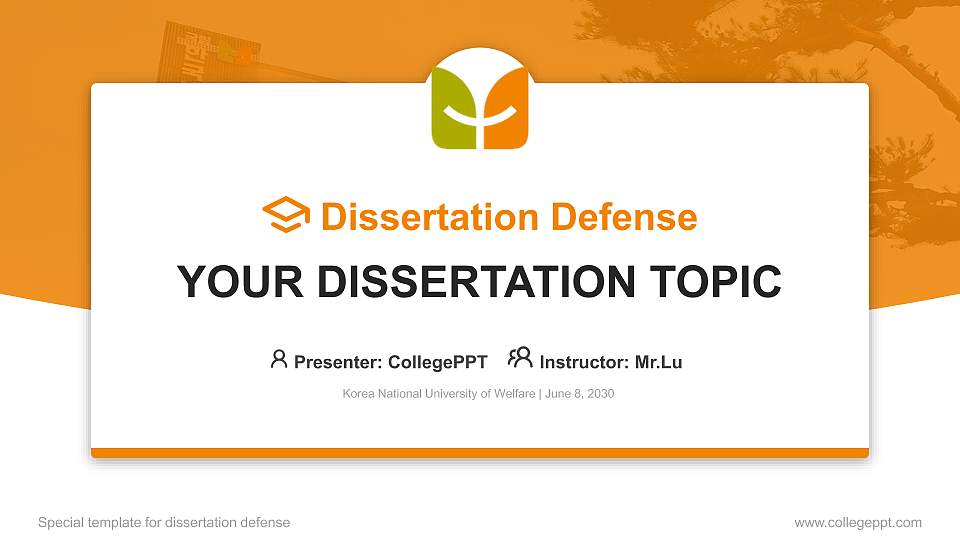 Korea National University of Welfare Graduation Thesis Defense PPT Template16:9 ratio PPT effect preview image