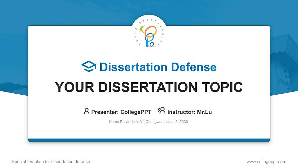 Korea Polytechnic VII Changwon Graduation Thesis Defense PPT Template16:9 ratio PPT effect preview image