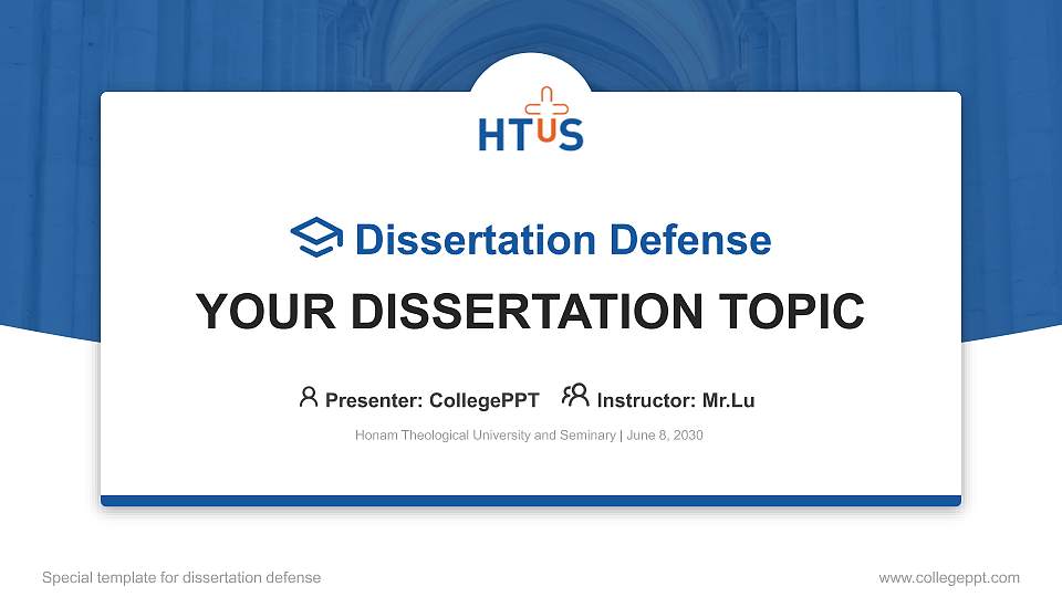 Honam Theological University and Seminary Graduation Thesis Defense PPT Template16:9 ratio PPT effect preview image1