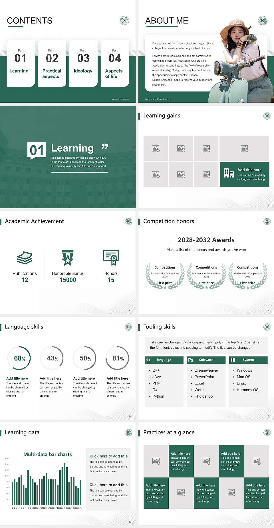 Korea National Sport University National Scholarship Defense PPT Template4:3 ratio PPT effect preview image2
