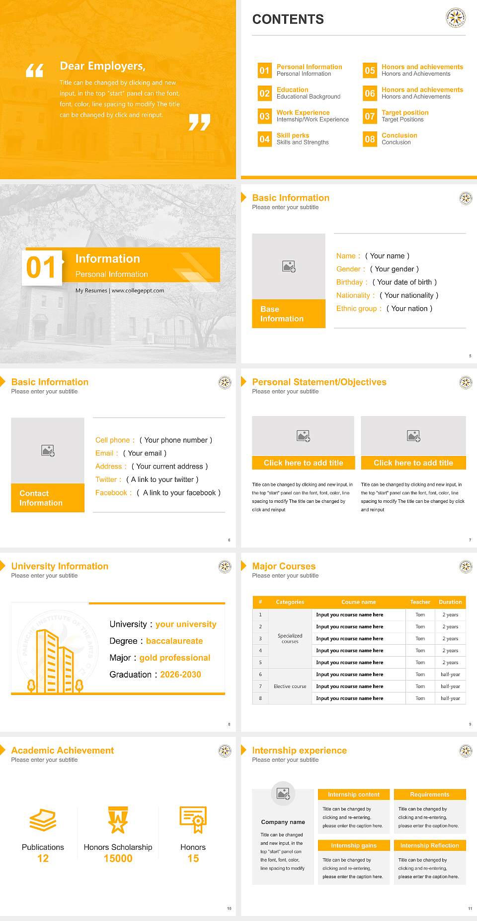 Paekche Institute of the Arts Resume PPT Template4:3 ratio PPT effect preview image2