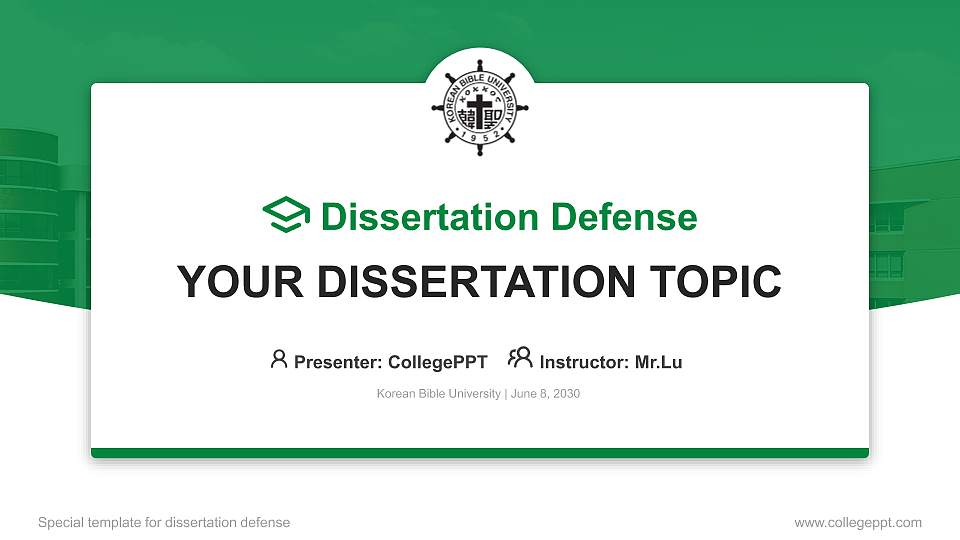 Korean Bible University Graduation Thesis Defense PPT Template16:9 ratio PPT effect preview image