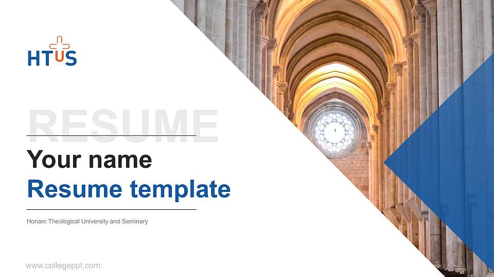 Honam Theological University and Seminary Resume PPT Template16:9 ratio PPT effect preview image