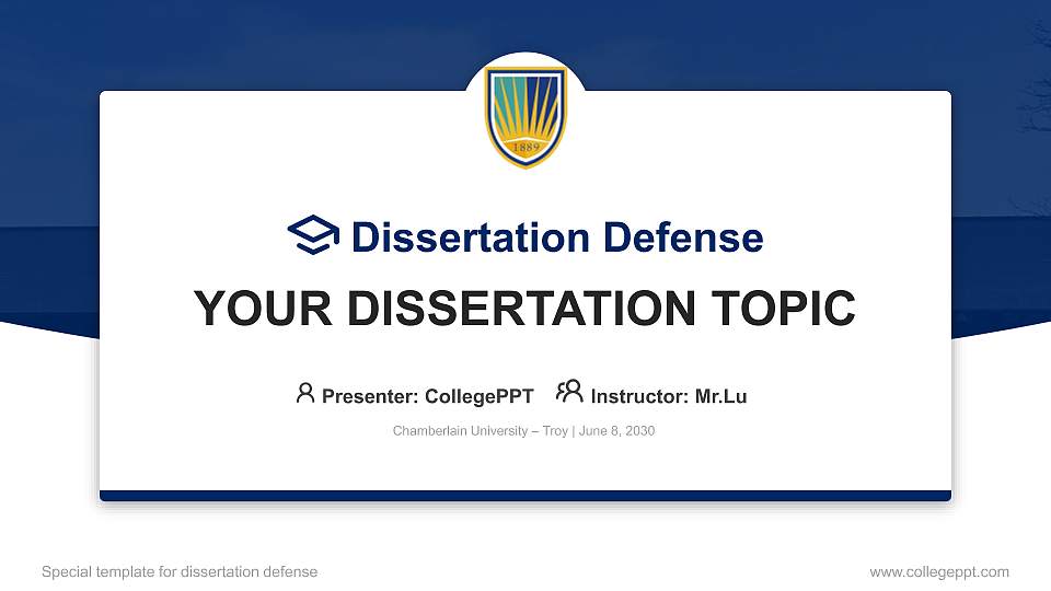 Chamberlain University – Troy Graduation Thesis Defense PPT Template16:9 ratio PPT effect preview image