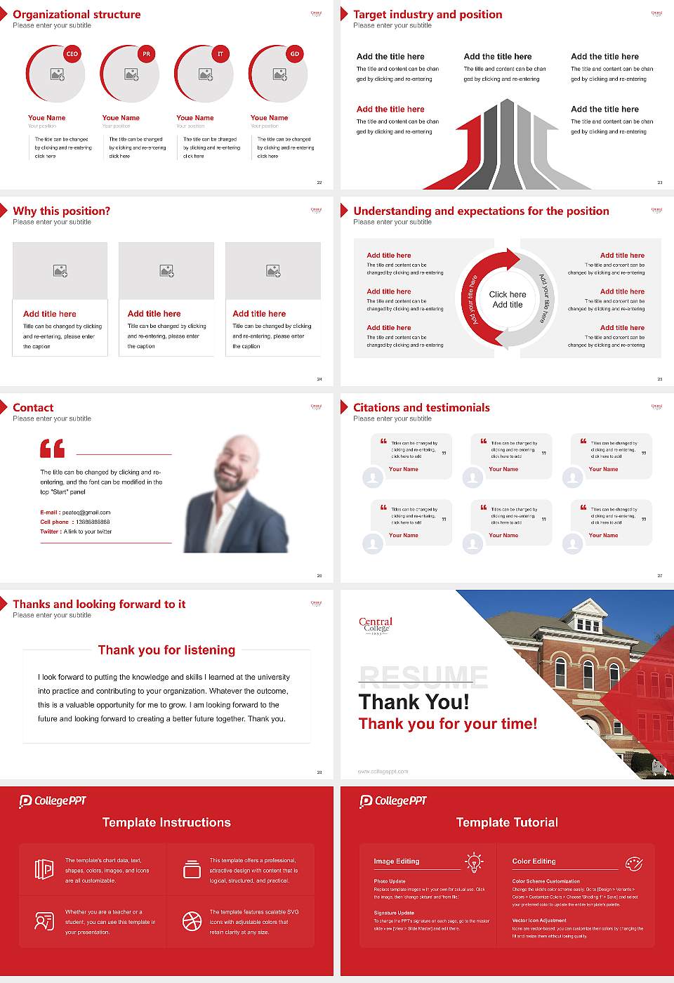 Central College Resume PPT Template16:9 ratio PPT effect preview image4