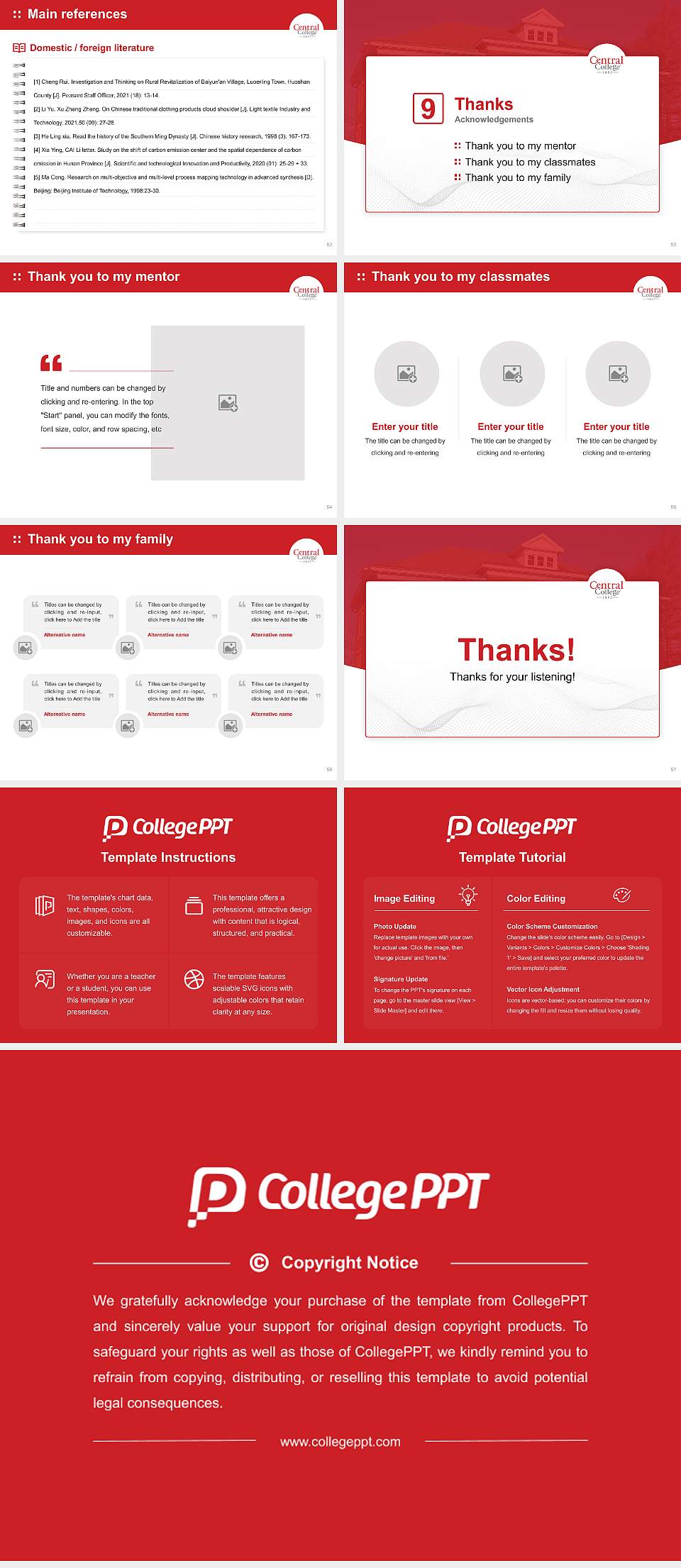 Central College Graduation Thesis Defense PPT Template4:3 ratio PPT effect preview image7