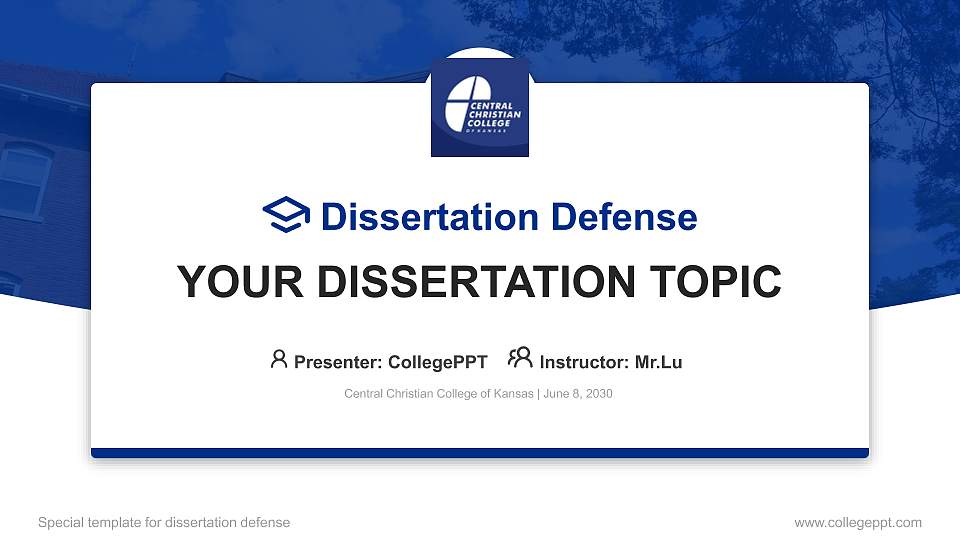 Central Christian College of Kansas Graduation Thesis Defense PPT Template16:9 ratio PPT effect preview image
