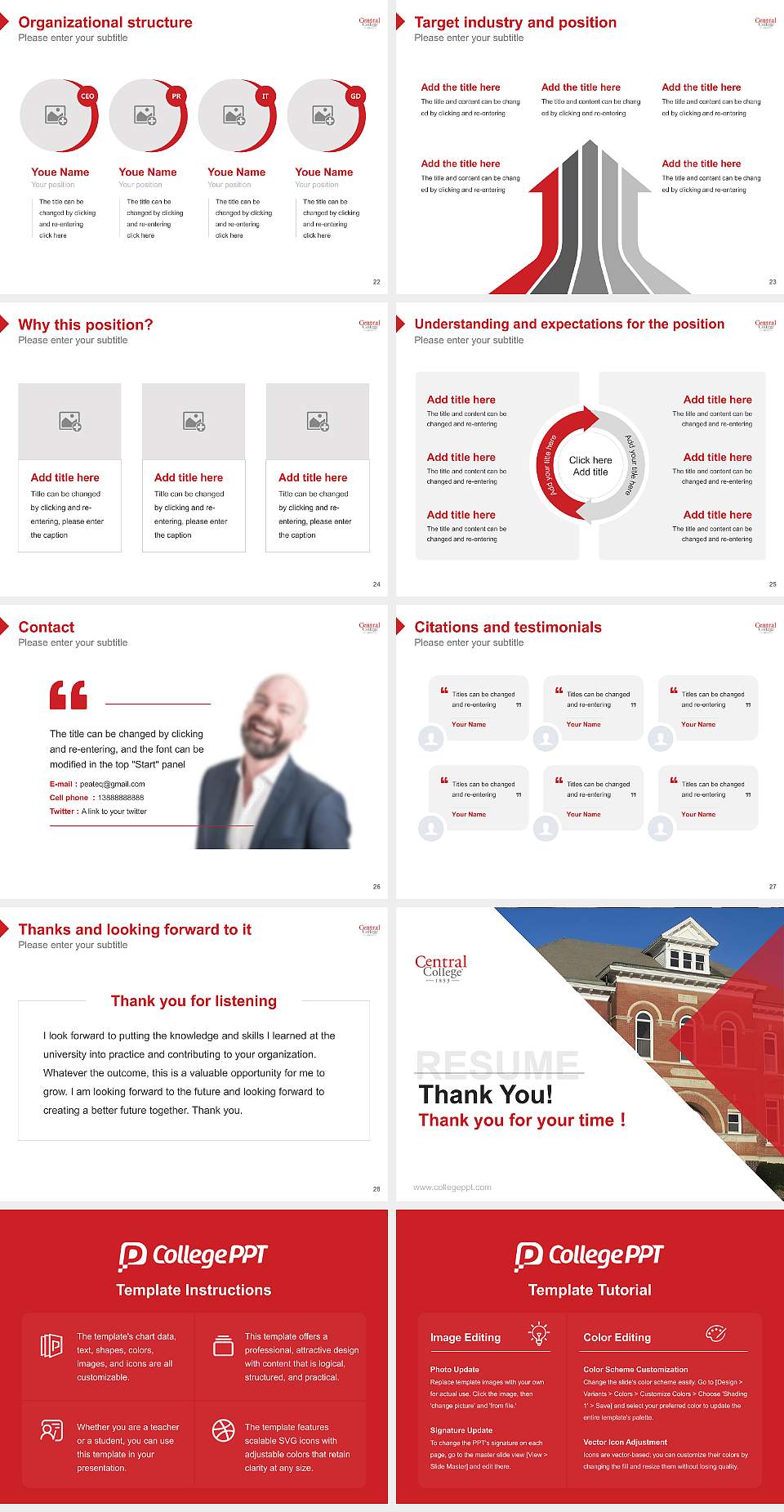 Central College Resume PPT Template4:3 ratio PPT effect preview image4
