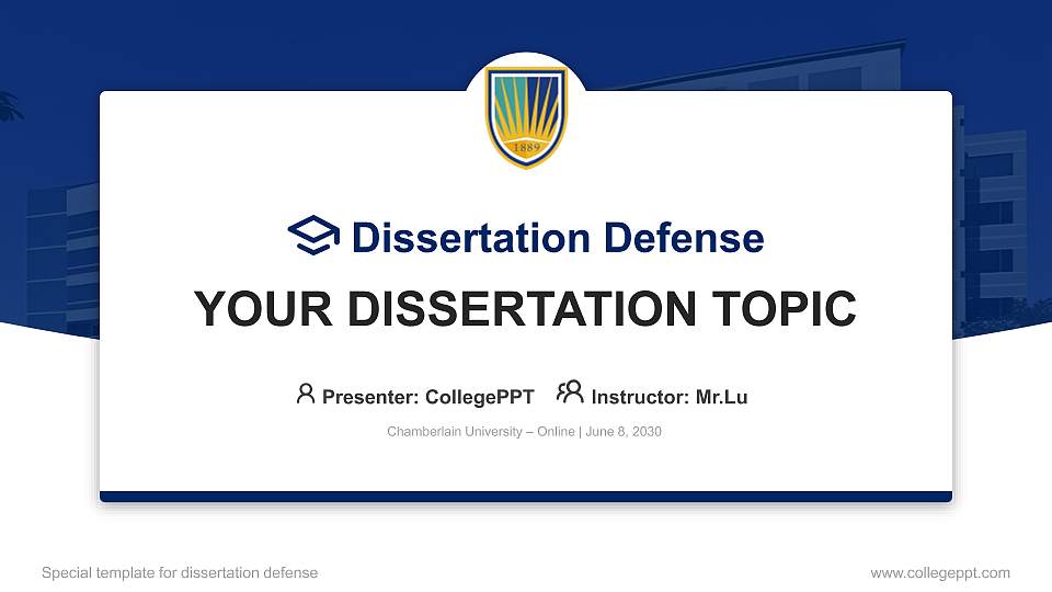 Chamberlain University – Online Graduation Thesis Defense PPT Template16:9 ratio PPT effect preview image