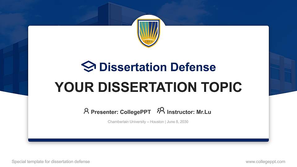 Chamberlain University – Houston Graduation Thesis Defense PPT Template16:9 ratio PPT effect preview image