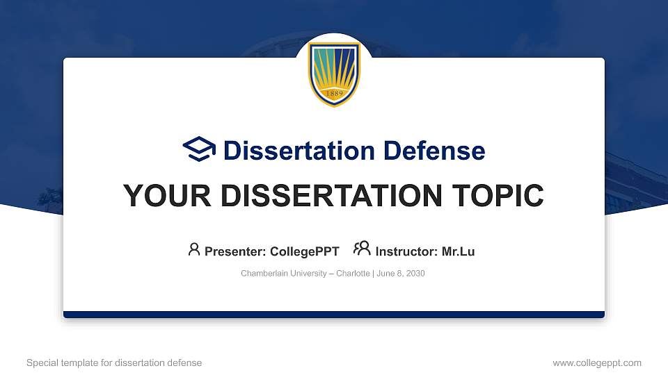 Chamberlain University – Charlotte Graduation Thesis Defense PPT Template16:9 ratio PPT effect preview image