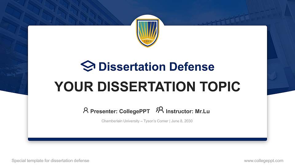 Chamberlain University – Tyson’s Corner Graduation Thesis Defense PPT Template16:9 ratio PPT effect preview image