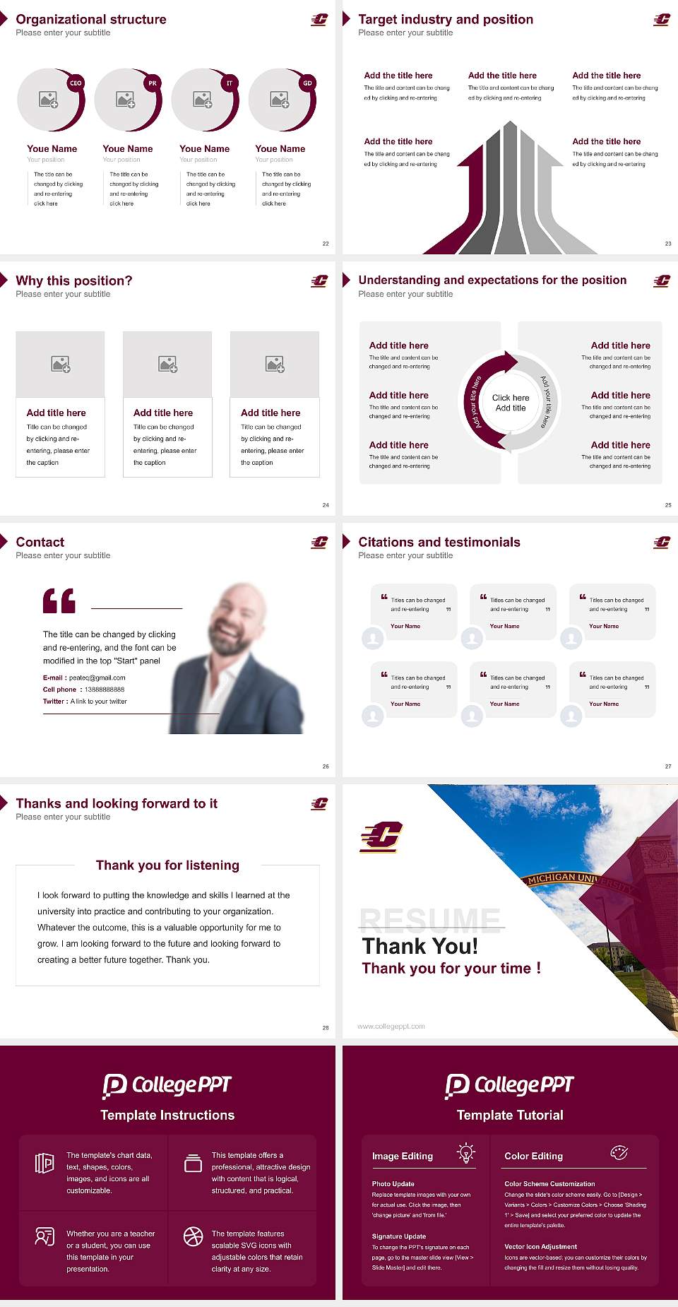Central Michigan University Resume PPT Template4:3 ratio PPT effect preview image4