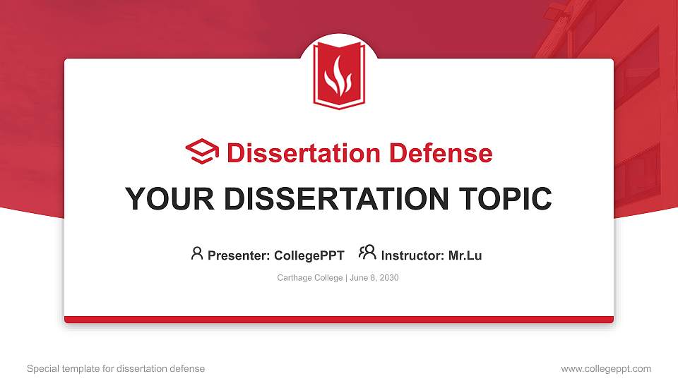 Carthage College Graduation Thesis Defense PPT Template16:9 ratio PPT effect preview image